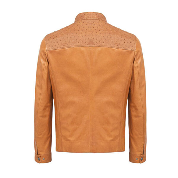 Chaqueta de motorista de cuero auténtico color coñac para mujer - Imagen 3