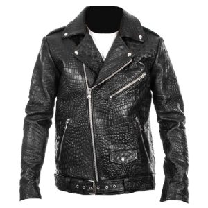 Chaqueta motera de piel sintética con estampado de cocodrilo