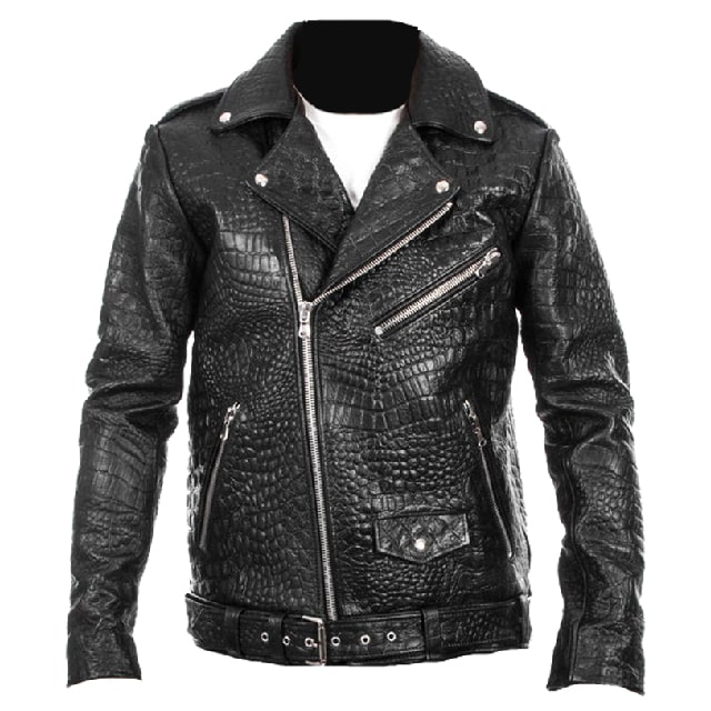 Chaqueta motera de piel sintética con estampado de cocodrilo - Imagen 2
