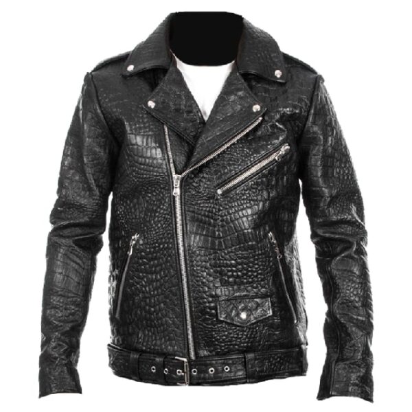 Chaqueta motera de piel sintética con estampado de cocodrilo - Imagen 8