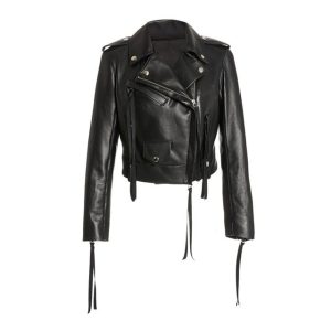 Chaqueta corta de cuero genuino negra estilo motero