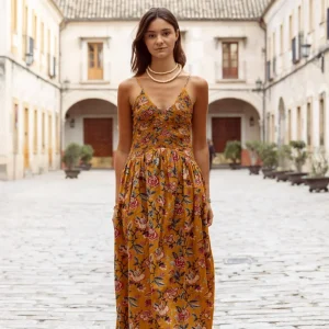 VESTIDO ESTAMPADO MOSTAZA