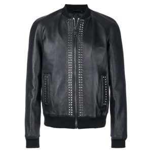 Chaqueta de aviador de diseñador con tachuelas