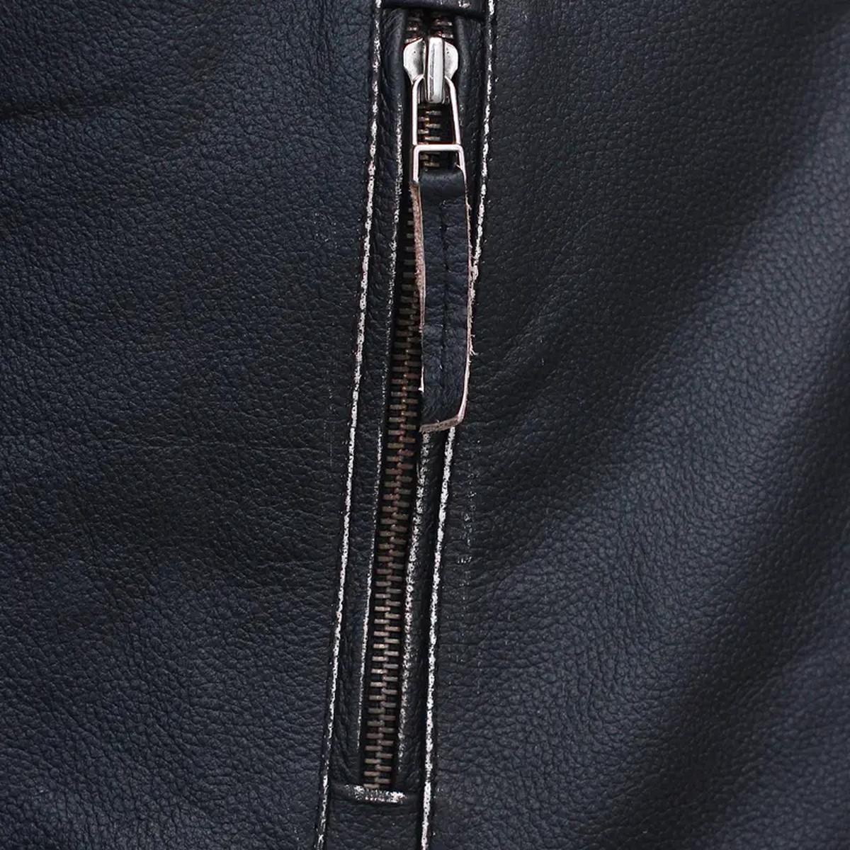 Chaqueta de motorista vintage de cuero genuino negro para hombre con bandera británica - Imagen 3