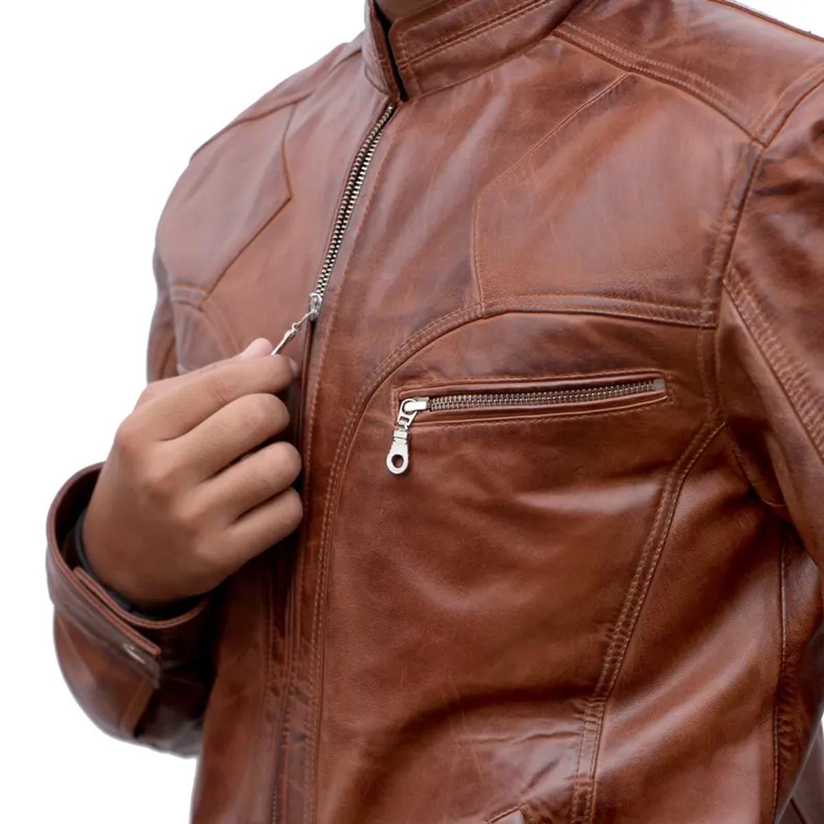 Chaqueta de cuero genuino envejecido J9 para hombre - Imagen 3