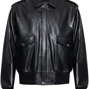 BUNERI Bomber de Cuero Negro Artesanal