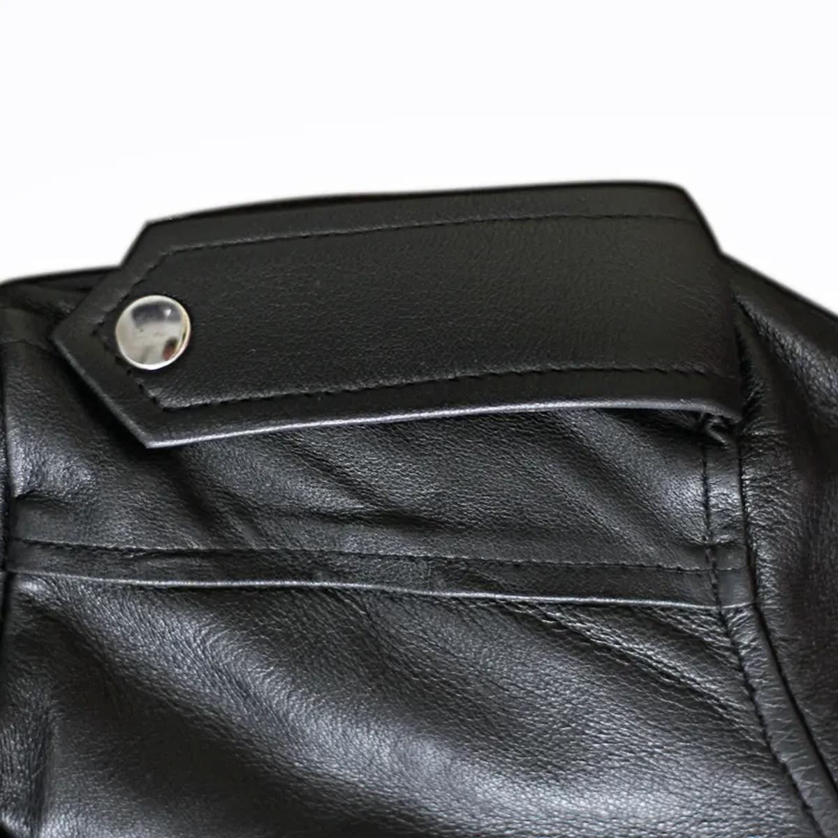 Chaqueta de cuero auténtico para hombre estilo motero, corte ajustado. - Imagen 4