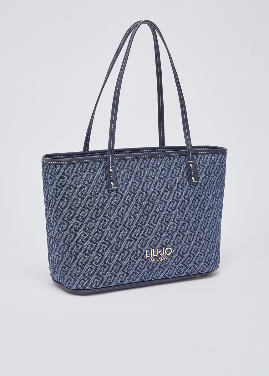 Bolso tote de denim con jacquard LIUJO