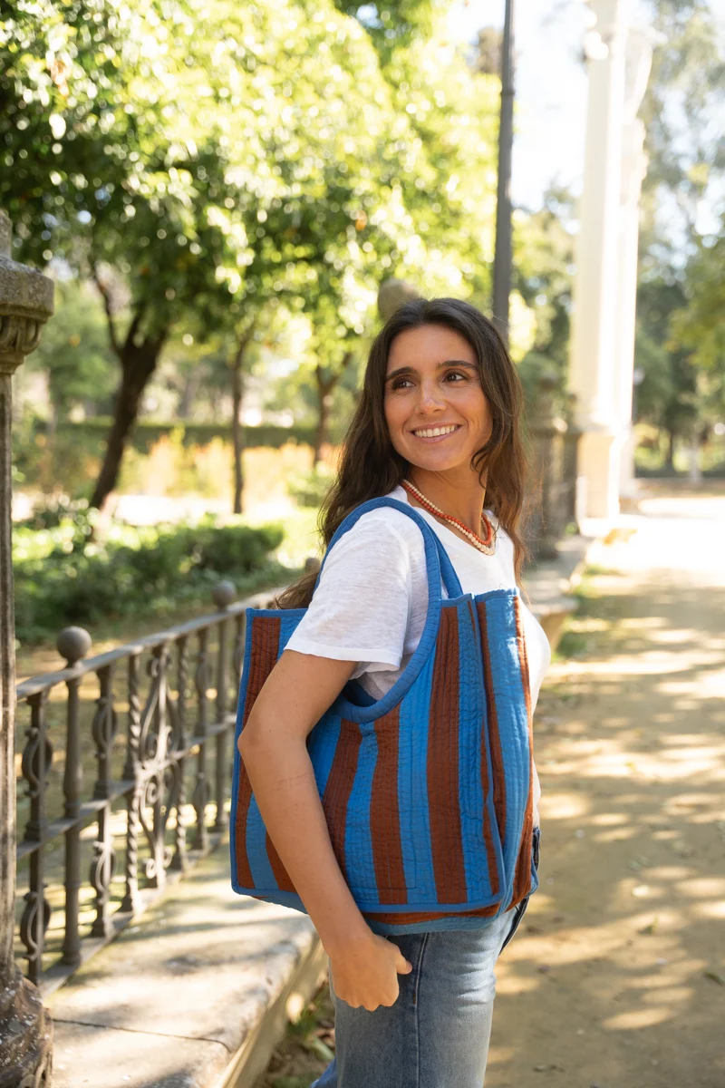 BOLSO RAYAS AZUL Y MARRÓN - Imagen 3