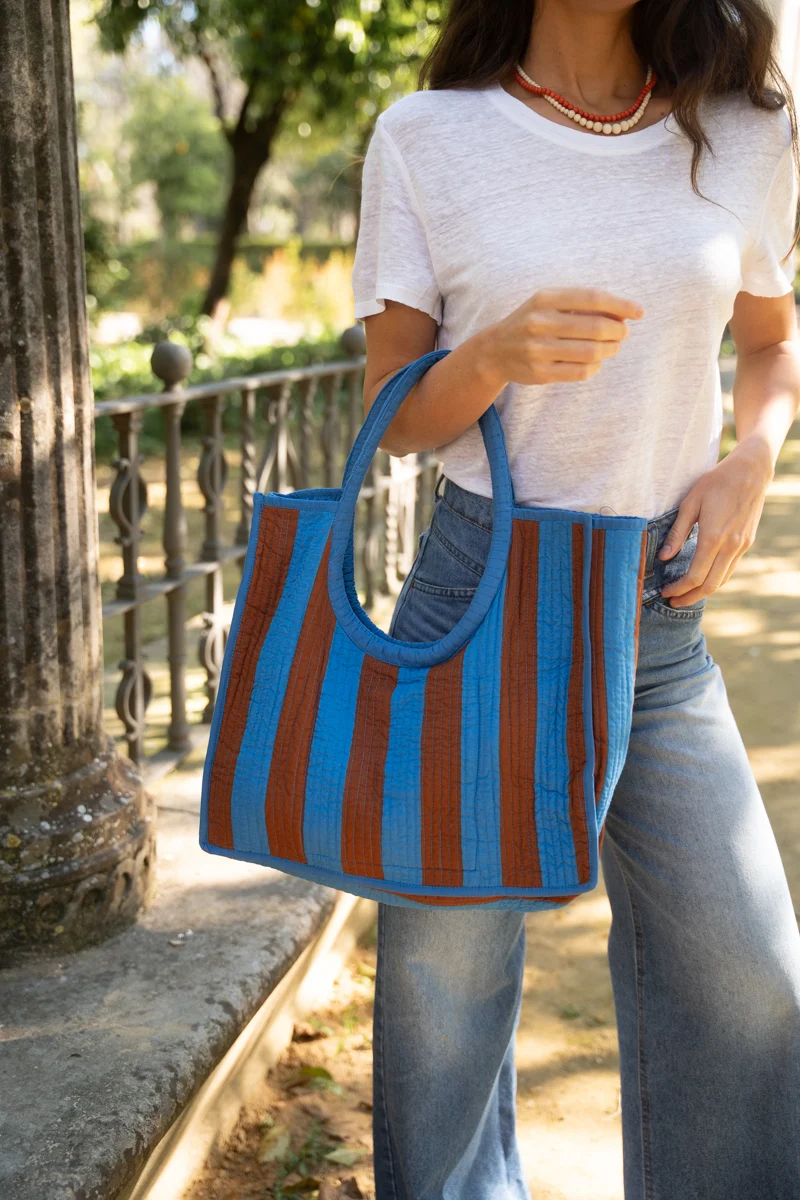 BOLSO RAYAS AZUL Y MARRÓN - Imagen 4