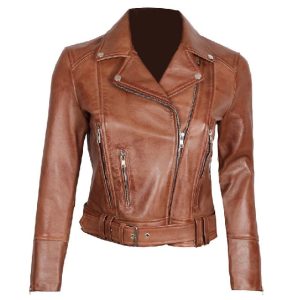 Chaqueta Elisa de piel auténtica marrón claro para mujer