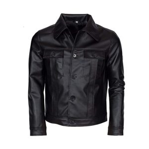 Chaqueta de cuero negro auténtico para hombre estilo Elvis Presley