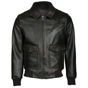Chaqueta de aviador de piel de oveja negra para hombre
