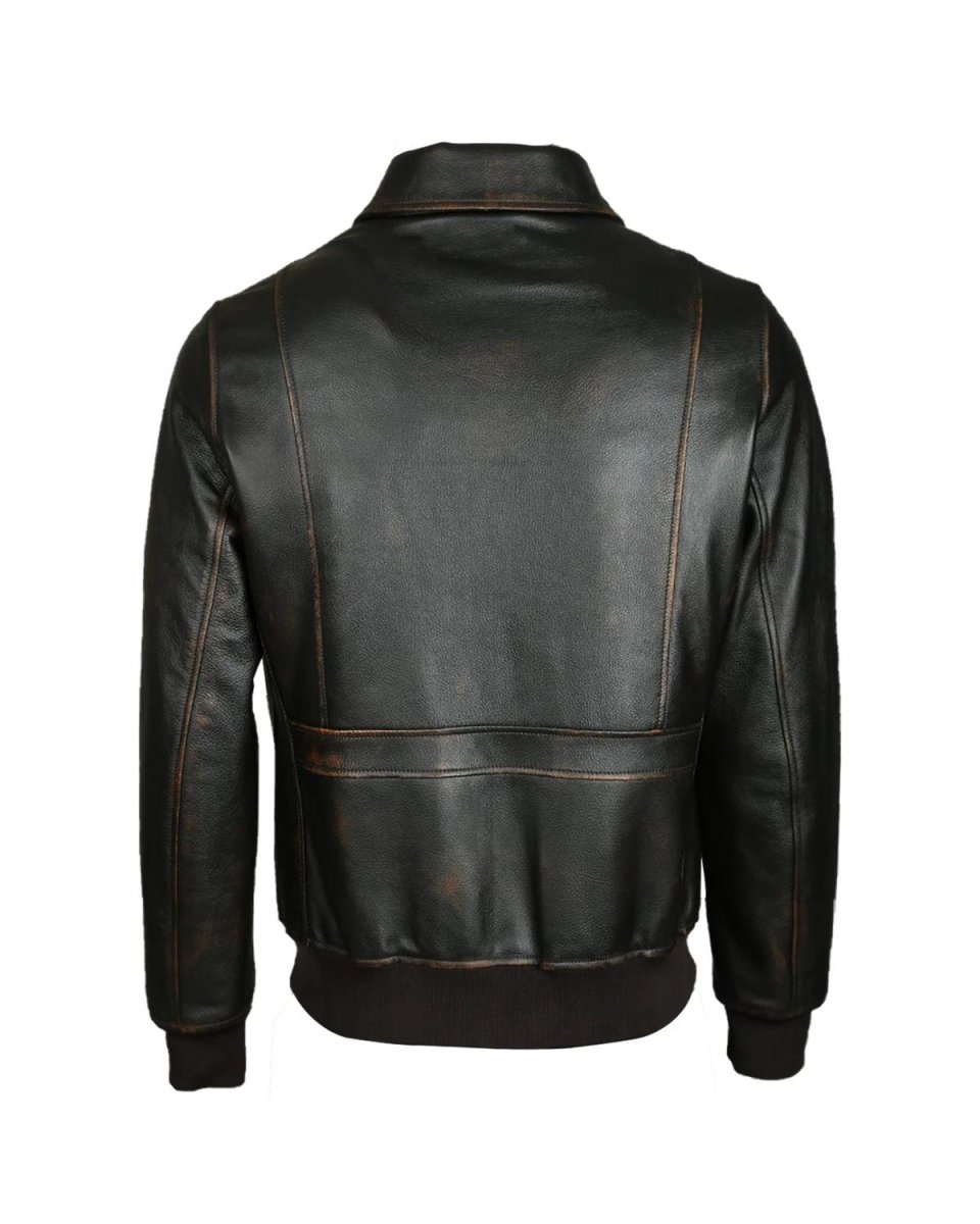Chaqueta de aviador de piel de oveja negra para hombre - Imagen 4