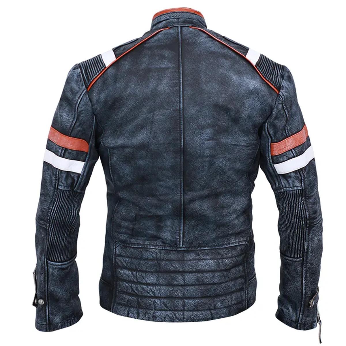 Chaqueta de moto vintage de piel de oveja gris para hombre - Imagen 5