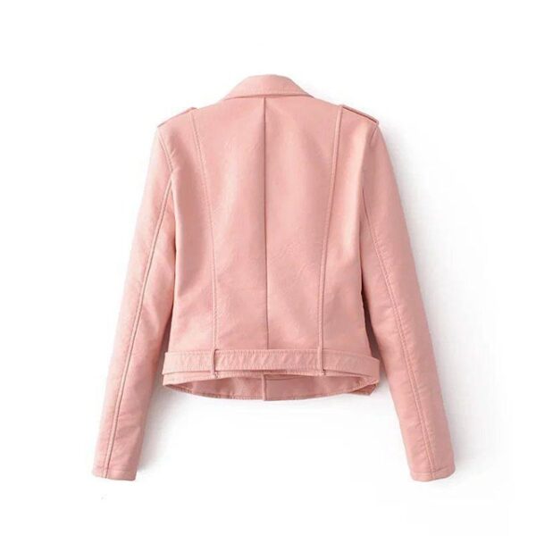 Chaqueta de motorista clásica de piel auténtica rosa pálido para mujer. - Imagen 4
