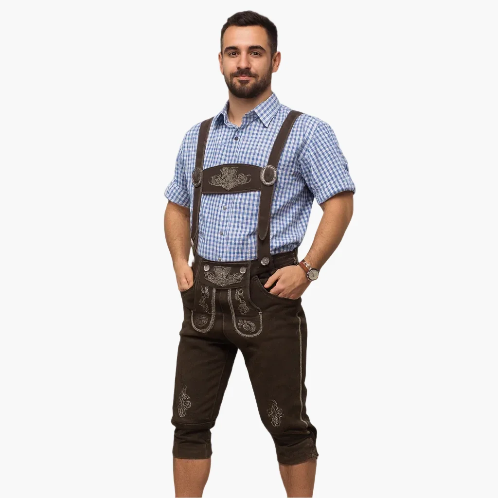 Costume Traditionnel Bavarois pour Homme - Lederhose Authentique avec Bretelles - Style Oktoberfest et Fêtes Folkloriques - Imagen 4