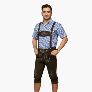 Costume Traditionnel Bavarois pour Homme - Lederhose Authentique avec Bretelles - Style Oktoberfest et Fêtes Folkloriques
