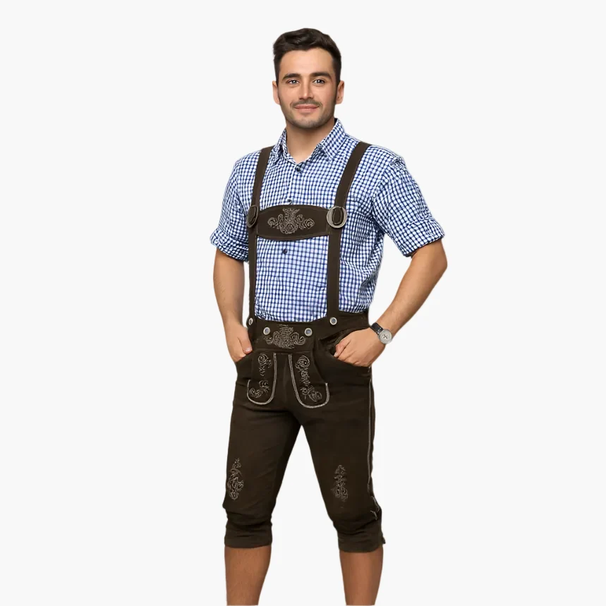 Costume Traditionnel Bavarois pour Homme - Lederhose Authentique avec Bretelles - Style Oktoberfest et Fêtes Folkloriques - Imagen 2