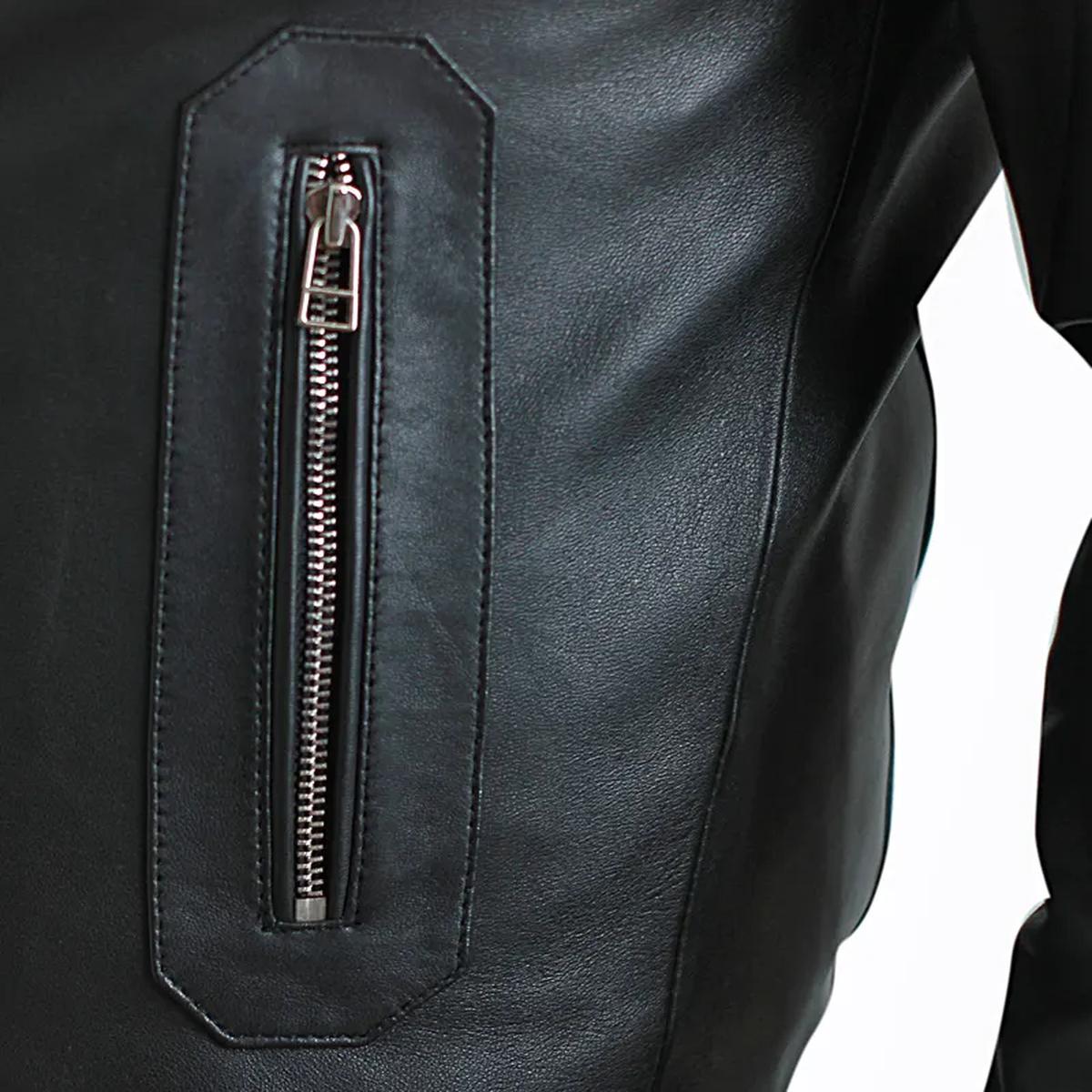 Chaqueta motera clásica para hombre en piel auténtica negra. - Imagen 3