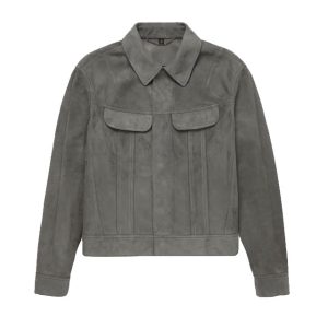 Chaqueta de camionero de ante de corte ajustado para hombre