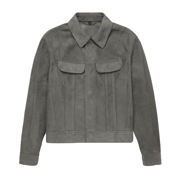 Chaqueta de camionero de ante de corte ajustado para hombre