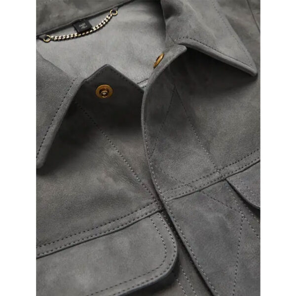 Chaqueta de camionero de ante de corte ajustado para hombre - Imagen 4