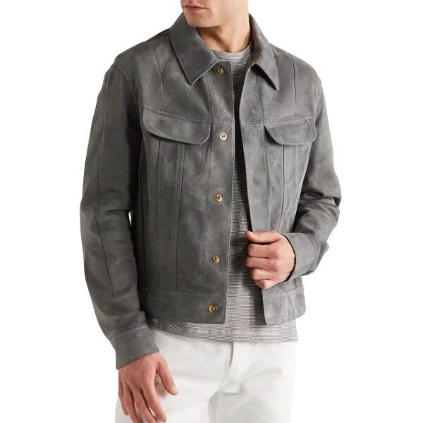 Chaqueta de camionero de ante de corte ajustado para hombre - Imagen 7