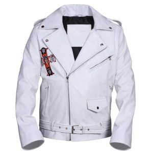 Chaqueta de motorista de cuero auténtico blanco de Guns N’ Roses