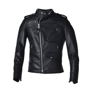 Chaqueta de moto híbrida asimétrica estilo cafe racer de cuero auténtico