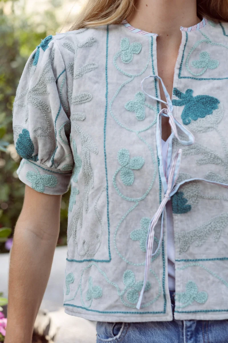 CHAQUETA BORDADA GRIS - Imagen 3
