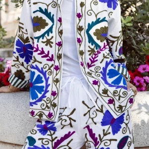 CHAQUETA BORDADA AZUL Y VERDE