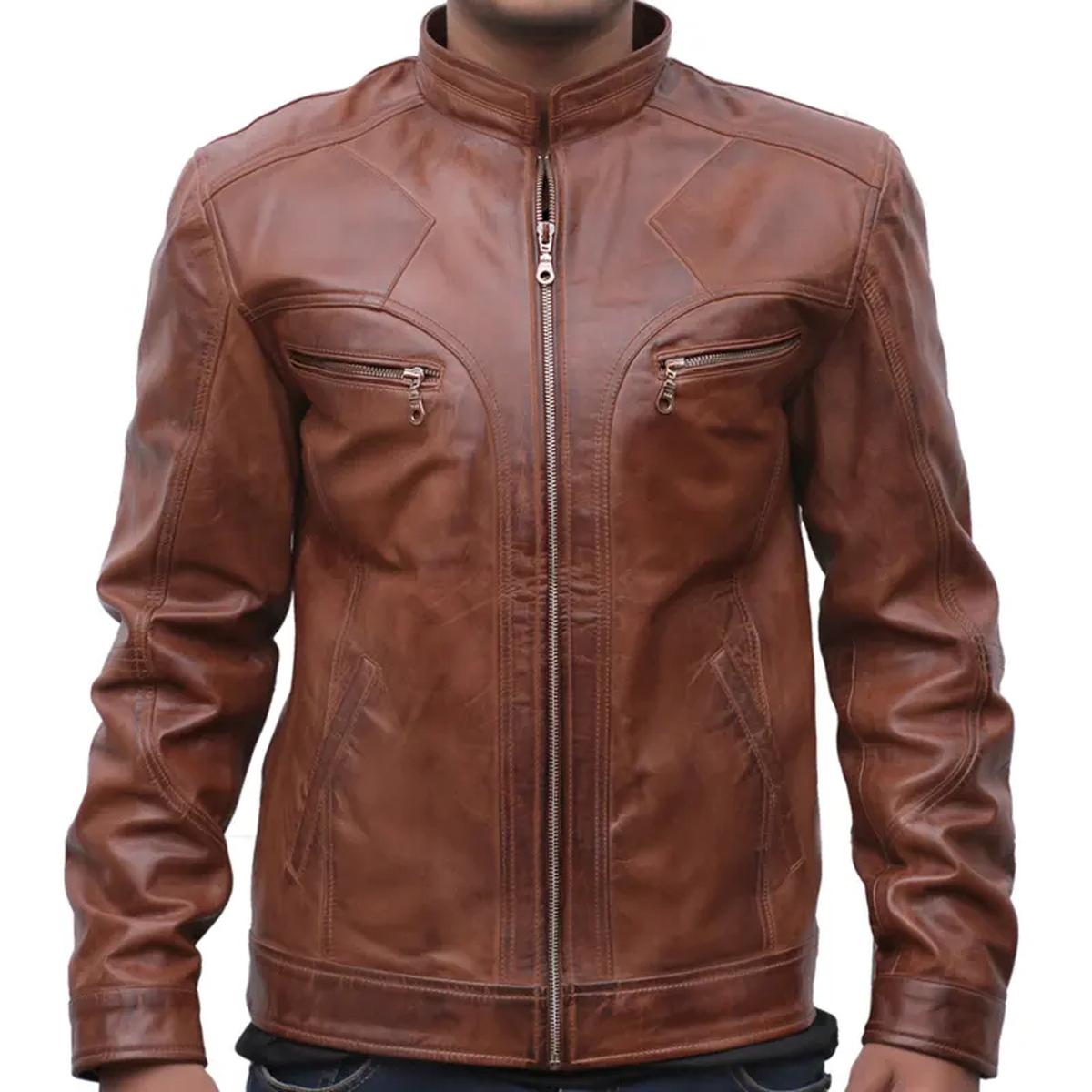 Chaqueta de cuero genuino envejecido J9 para hombre - Imagen 4