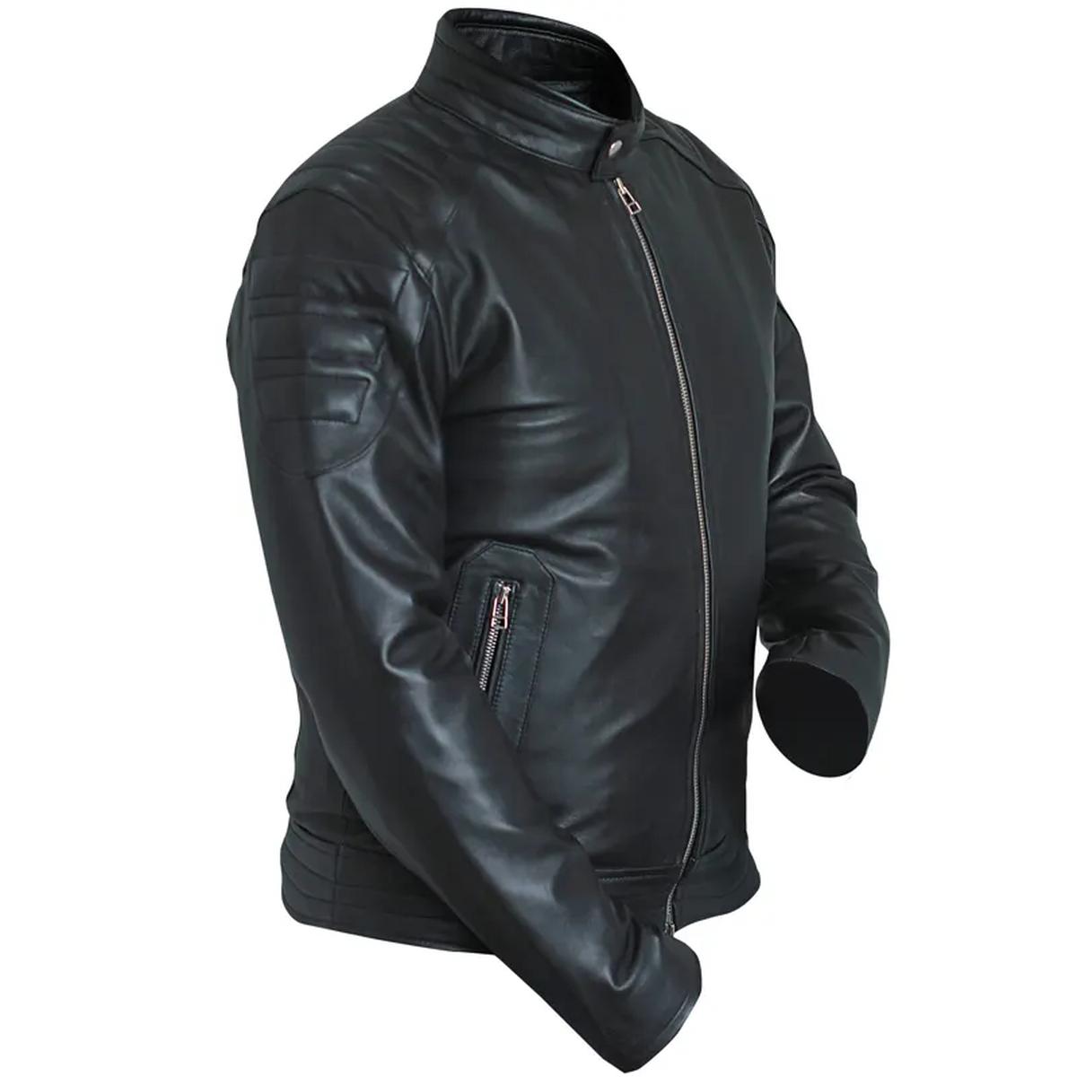 Chaqueta motera clásica para hombre en piel auténtica negra. - Imagen 5