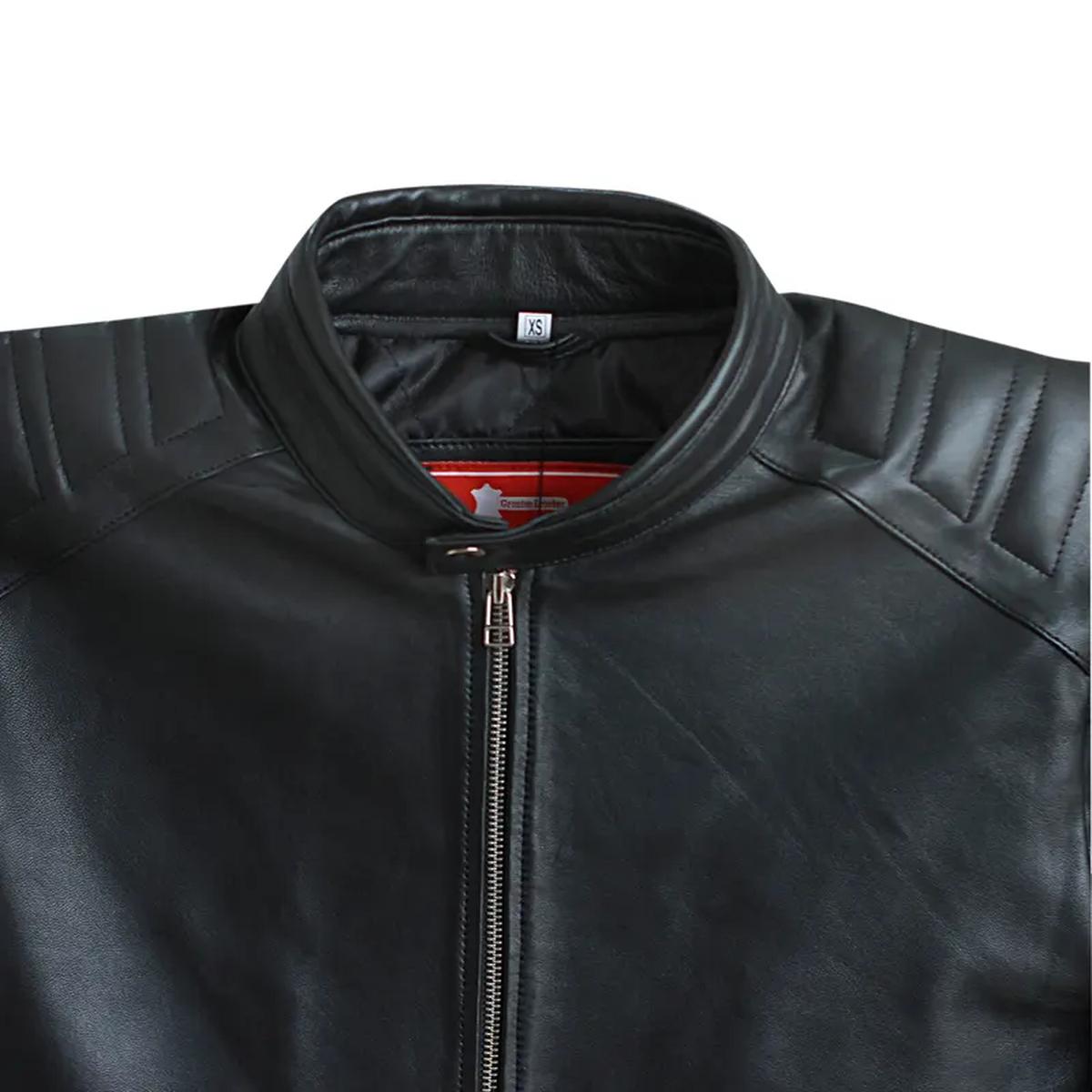 Chaqueta motera clásica para hombre en piel auténtica negra. - Imagen 4