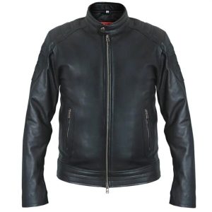 Chaqueta motera clásica para hombre en piel auténtica negra.