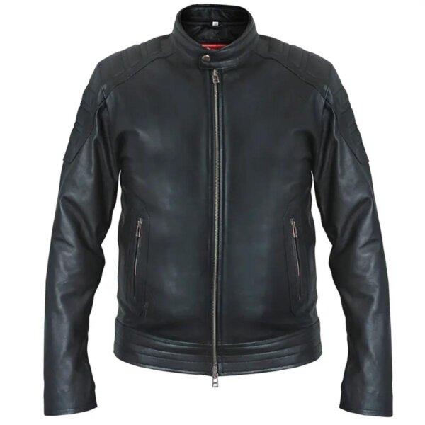 Chaqueta motera clásica para hombre en piel auténtica negra. - Imagen 2