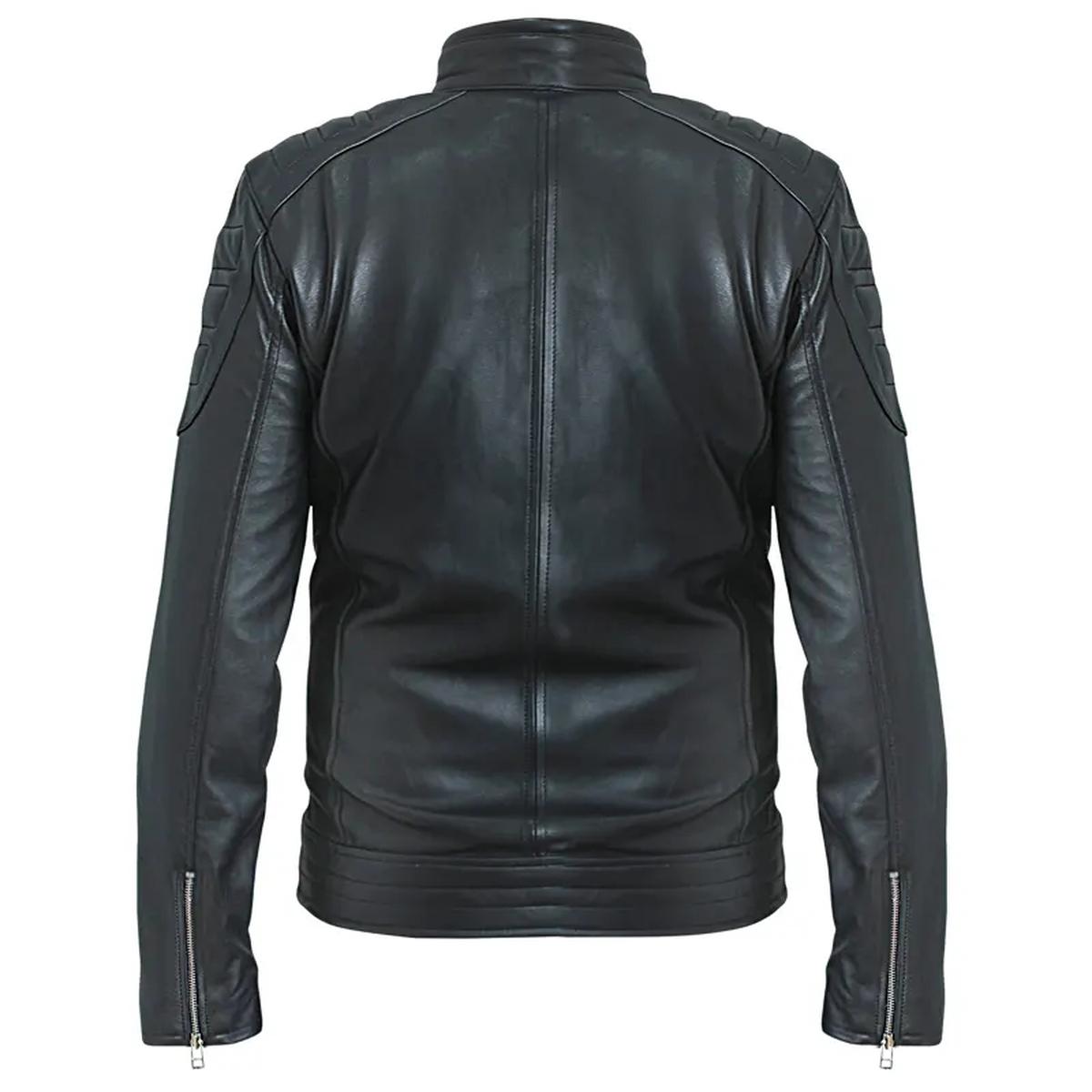 Chaqueta motera clásica para hombre en piel auténtica negra. - Imagen 9