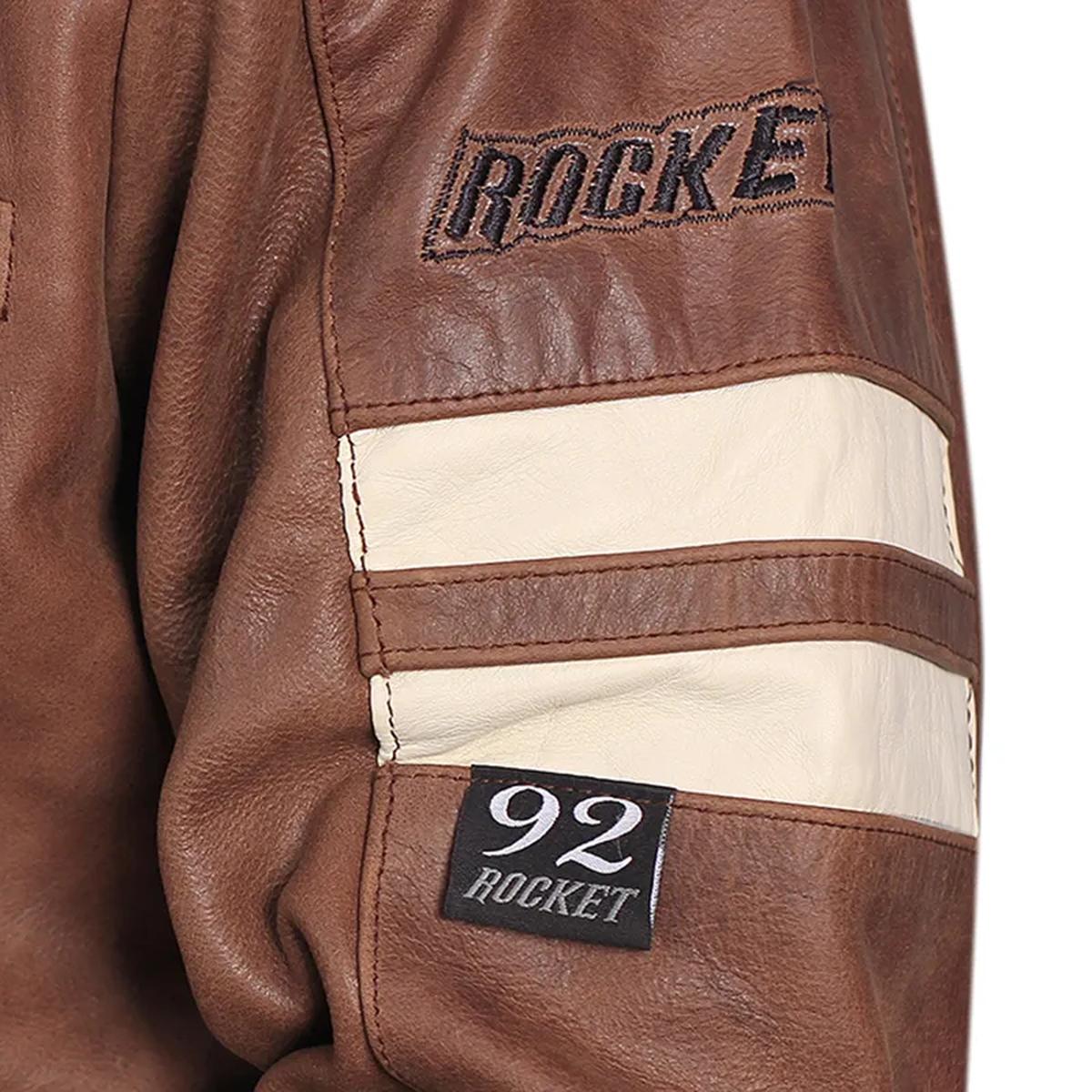 Chaqueta motera clásica de piel de oveja para hombre, color marrón. - Imagen 3