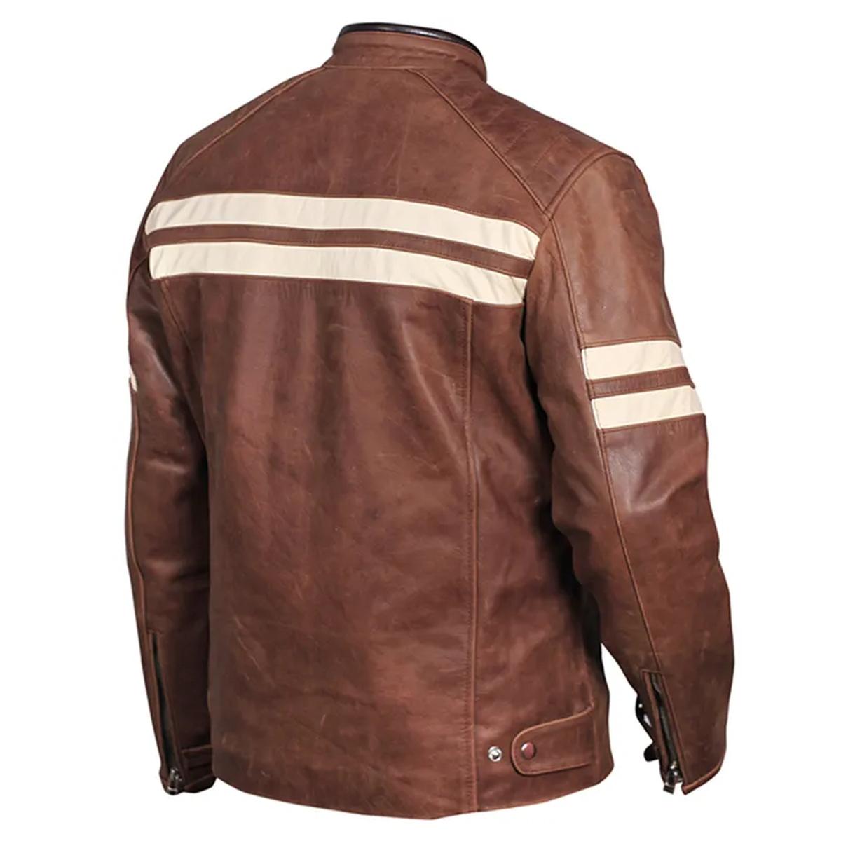 Chaqueta motera clásica de piel de oveja para hombre, color marrón. - Imagen 4