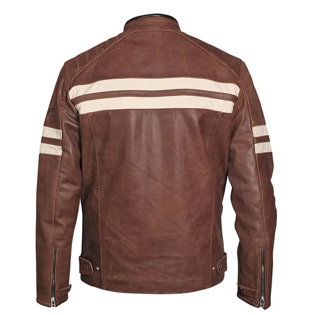 Chaqueta motera clásica de piel de oveja para hombre, color marrón. - Imagen 8