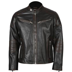 Chaqueta clásica de piel de oveja para hombre, negra