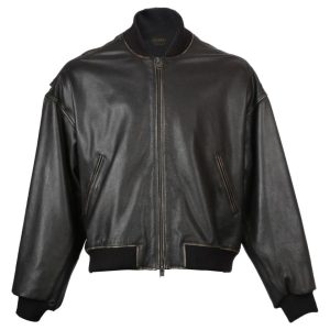 Chaqueta clásica de piel de oveja negra para hombre.