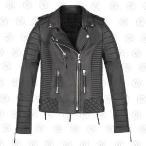 Chaqueta de cuero genuino negra de Kay Michaels