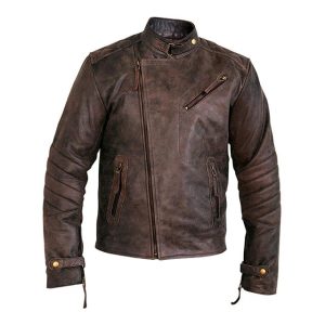 Chaqueta de cuero genuino envejecido para mujer Kendal Moto Racer