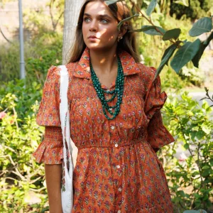 VESTIDO NARANJA FLORES BUGANVILLA