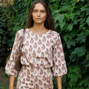 CAMISA PLIEGUES MORADA