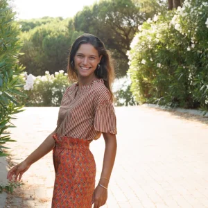 BLUSA NARANJA Y BUGANVILLA