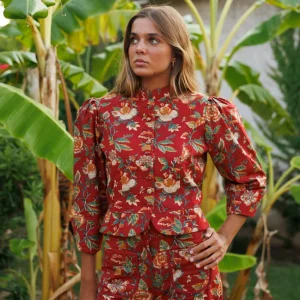 CHAQUETA BURDEOS FLORES