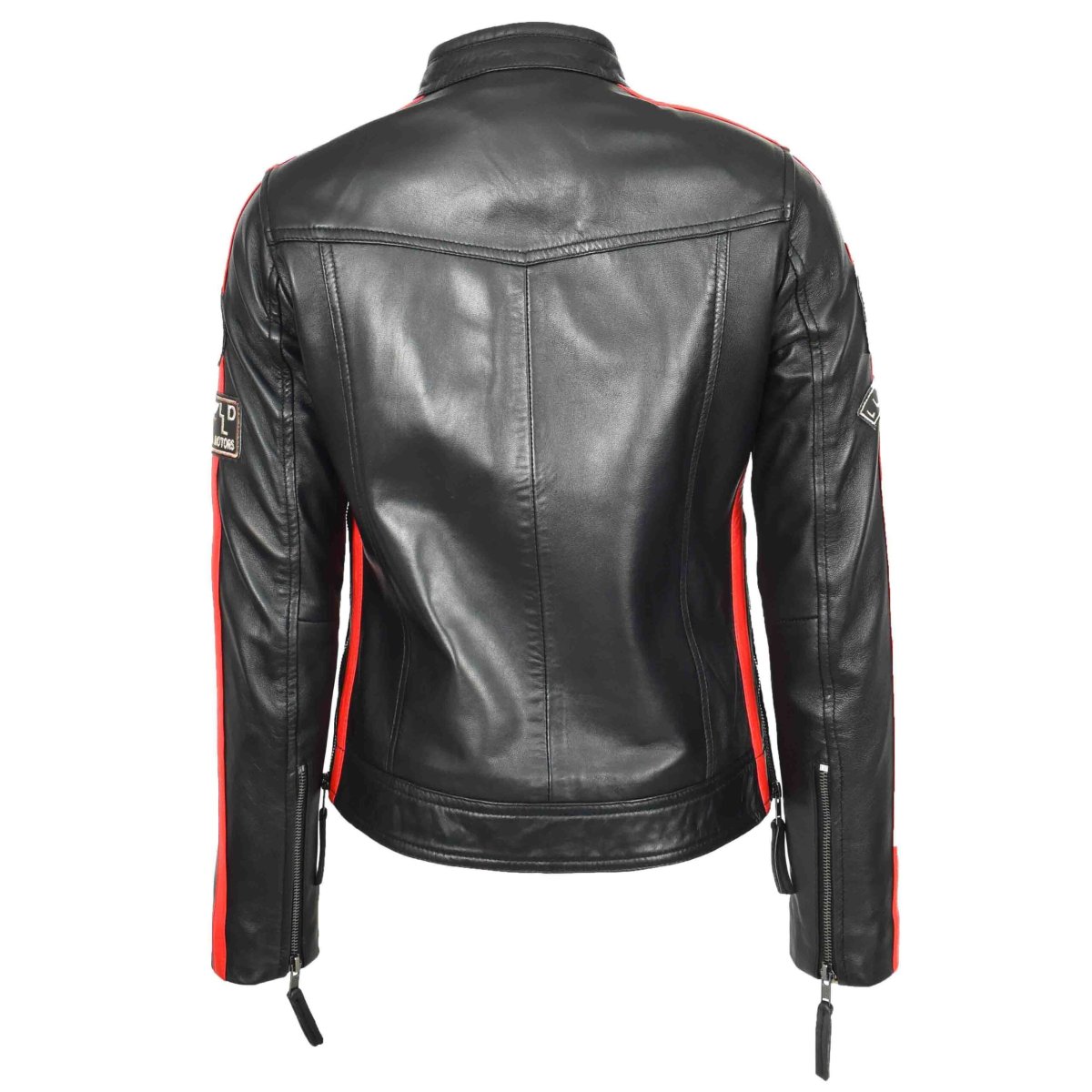 BUNERI Chaqueta Biker Cafe Racer de Cuero para Mujer con Insignias - Imagen 3
